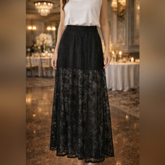 Lily White Dresses & Skirts - Lily White Black Lace Maxi Skirt. Mini Under Skirt With Overlay